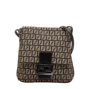 Fendi Zucchino Shoulder Bag Brown Canvas Leather